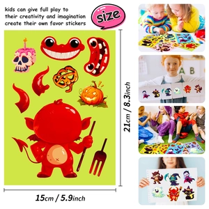 Lot de 6 autocollants de monstres d'Halloween DIY pour enfants, dimensions 15x21 cm