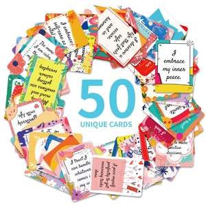 Set mit 50 einzigartigen Motivationskarten mit bunten Illustrationen und englischen Zitaten