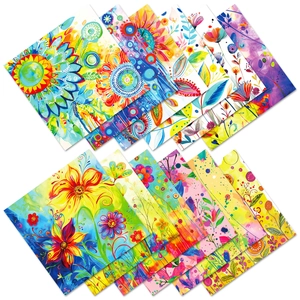 Set di carta floreale ad acquerello colorato con girasoli per scrapbooking e artigianato