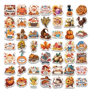50 Thanksgiving Aufkleber Set mit Truthähnen, Kürbissen und herbstlichen Ahornblättern