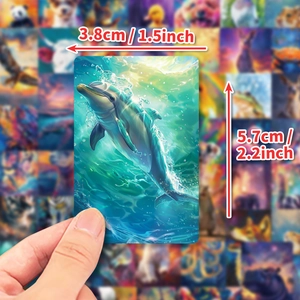 Handheld aurora animal sticker 3.8x5.7cm featuring a colorful dolphin in starry sky style