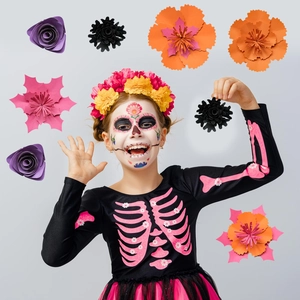 Detailed view of 3D decorative paper flowers for Halloween and Day of the Dead parties