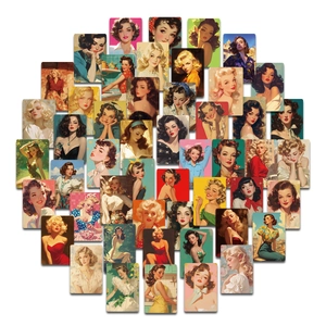 50 τεμάχια vintage αυτοκόλλητα με κορίτσια pin-up και ρετρό εικονογραφήσεις μόδας