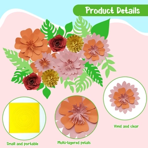 DIY colorful paper flower kit with multi-layered petals and green leaves for home decor