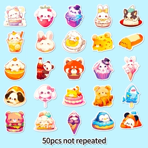 Lot de 50 autocollants imperméables d'animaux mignons avec motifs de desserts et fruits