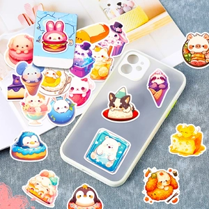 Autocollants animaux mignons et desserts sur carnet et coque de téléphone transparente