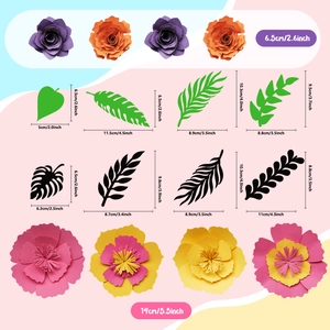 Details und Maße für DIY-Papierblumen und Blätter zur Partydekoration im Überblick