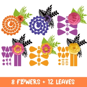 Halloween DIY Papierblumen-Set mit 8 Blumen und 12 Blättern für die Party-Dekoration