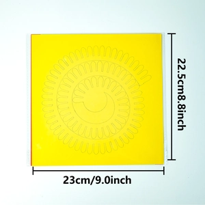 Detailed size view of yellow 23cm square DIY paper flower template with spiral cut pattern
