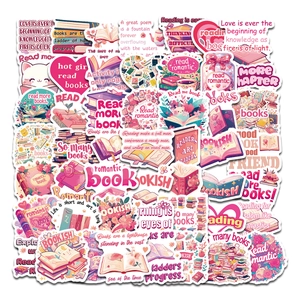 Pink Reading Book Aesthetic Stickers Girl Heart Bookish Decals For Laptop Notebook Scrapbooking Journal Decoration Gift