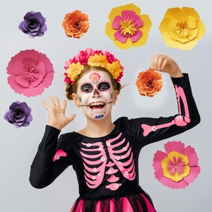 Mädchen Day of the Dead Kostüm mit pinkem Totenkopf Kleid und Blumen Stirnband