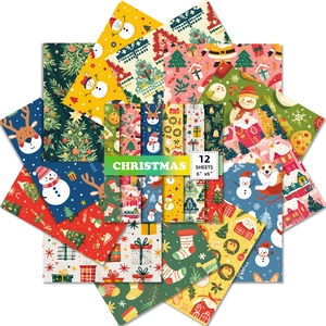 Pack de Papier Scrapbooking de Noël Papier Couché Offset Bonhomme de Neige Renne Matériel de Décoration de Fête Bricolage Cartes