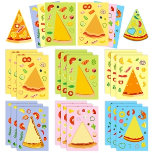 6-piece set of cartoon DIY pizza puzzle stickers for kids creative craft games