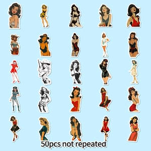 50 pieces of vintage aesthetic female stickers with colorful pop art poster designs