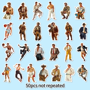 50er-Set Retro-Sticker im amerikanischen Mid-Century-Stil mit männlichen Charakteren