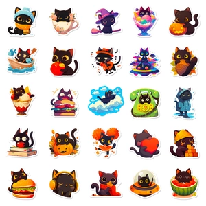 Lot de 50 autocollants de chat noir mignon pour décoration de pc et téléphone
