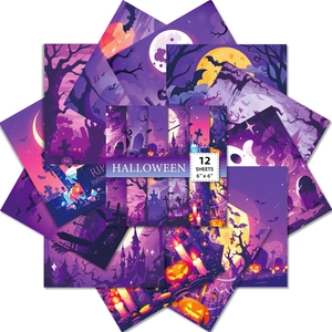 Papel de Material para Scrapbooking de Halloween Gótico Poción de Bruja Gato Púrpura para Manualidades Decoración de Fiestas
