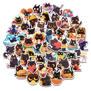Lot de 50 autocollants de chat noir mignon pour décoration d'ordinateur