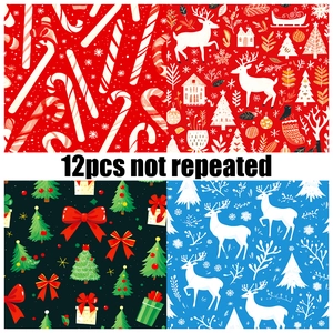 Christmas scrapbook paper set with 12 unique patterns including reindeer and candy canes