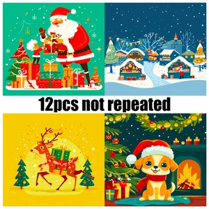 12-piece set of cartoon Christmas scrapbooking papers with Santa and reindeer patterns