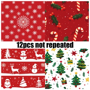 12pcs Christmas scrapbook paper set with snowman, snowflake and reindeer patterns