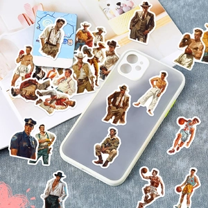 Amerikanische Retro-Männer-Aufkleber auf einer Handyhülle und einem Notizbuch