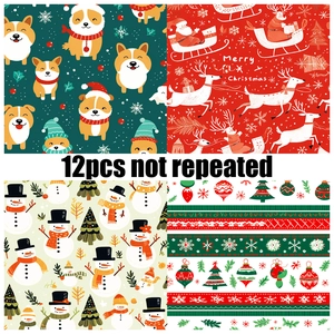 Christmas scrapbook paper set featuring 12 unique holiday patterns with Santa and reindeer