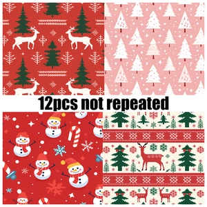 Set of 12 unique Christmas scrapbook papers featuring snowmen, deer, and holiday patterns
