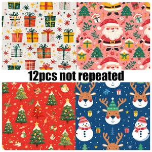 Lot de 12 papiers de Noël avec motifs Père Noël, rennes et sapins pour scrapbooking