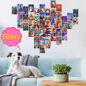50er Set Weihnachts-Wandcollage mit festlichen Motiven wie Bäumen und Rentieren