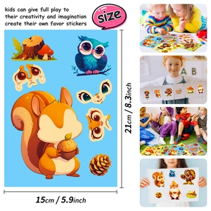 6 sheets of Thanksgiving DIY animal stickers featuring turkeys and squirrels for kids