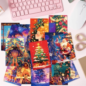 Heiligabend Geschenkkarten Set Weihnachtsmann Rentier Schneeszene Illustration Karten Festliche Wanddeko Karten Weihnachtspostkarten