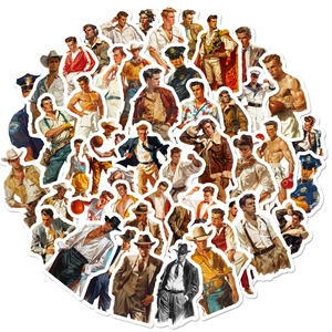 Vintage-Aufkleber-Set mit amerikanischen Männern der 50er Jahre im Retro-Illustration-Stil