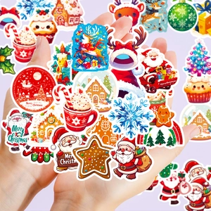 50pcs waterproof Christmas stickers featuring Santa, reindeer, and snowflakes for DIY decor