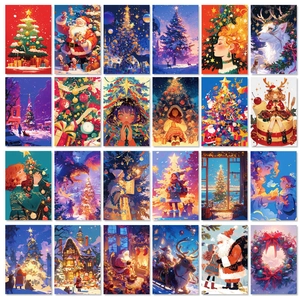Set mit 24 künstlerischen Weihnachtskarten mit Rentieren und Bäumen für die Dekoration