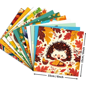 12-pack 6-inch autumn scrapbook paper featuring hedgehogs and harvest maple leaves