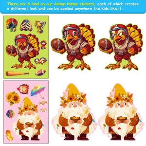 6-pack Thanksgiving turkey and gnome stickers for DIY face-changing craft activities