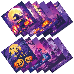 Set de 12 papeles de scrapbooking de Halloween con calderos de brujas y gatos negros