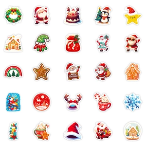 50pcs festive Christmas stickers featuring Santa, reindeer, and snowflakes for holiday decor