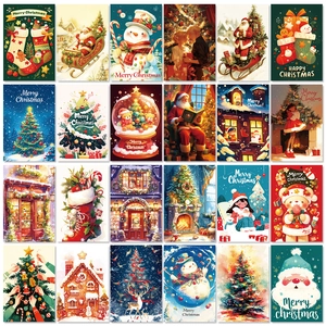 Set mit 50 Weihnachtskarten mit verschiedenen Motiven wie Weihnachtsmann und Schneeflocken