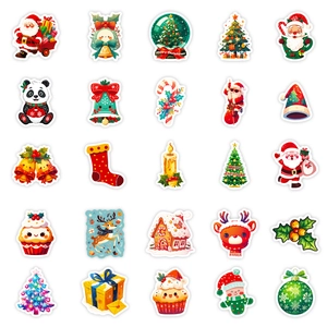 50pcs Cartoon Christmas stickers set featuring Santa Claus, trees, reindeer and snowflakes