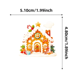 Detailed dimensions of gingerbread house Christmas sticker showing 5.10cm width and 4.80cm height