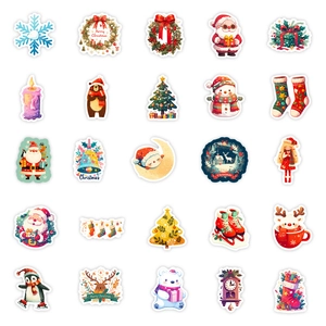 Set aus 50 süßen Weihnachtsaufklebern mit Weihnachtsmann, Rentieren und festlichen Motiven