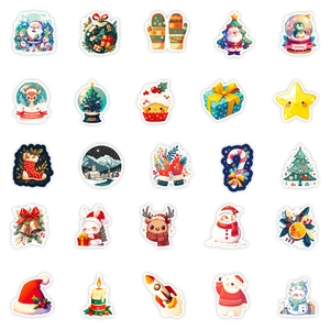 Set aus 25 süßen Weihnachtsaufklebern mit Weihnachtsmann und Rentier für die Dekoration