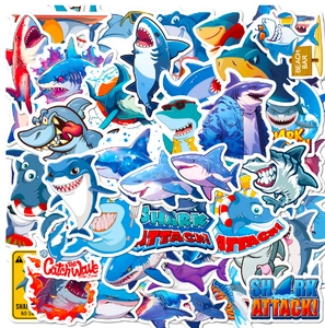 Cartoon shark sticker collection with waterproof PVC finish for DIY personalized decoration