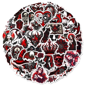 Gothic Horror Aufkleber Dunkelrot Schwarz Weiß Totenkopf Dämon Katze Fledermaus Decals Für Laptop Handyhülle Notizbuch Halloween Geschenk