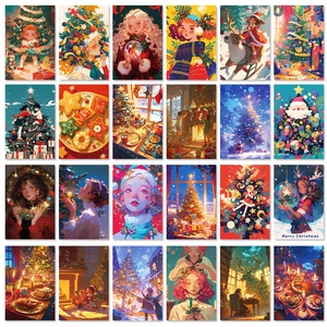 Lot de 50 cartes décoratives de Noël avec illustrations de rennes et de flocons de neige