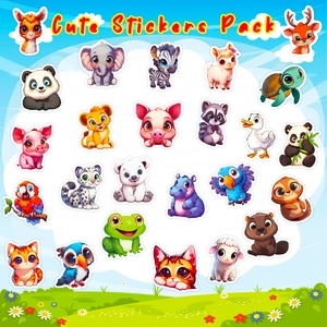 Collection of cute cartoon animal stickers including pandas and lions for DIY decoration