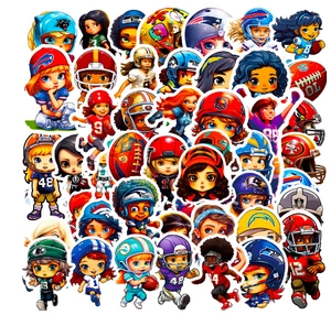 Detailed view of waterproof cartoon female football player stickers with vibrant colors