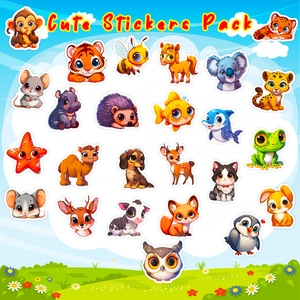 Set of 50 cute cartoon animal stickers featuring vibrant tigers and koalas for decoration